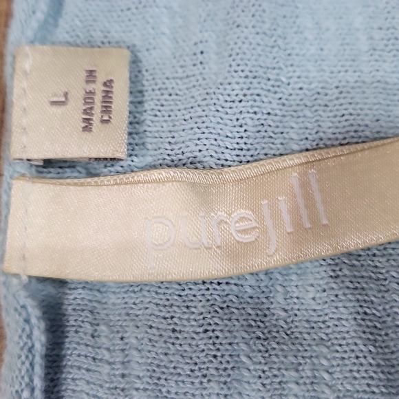 J. JILL PURE JILL Aqua Blue Scoop Neck Cotton Linen Blend Lightweight Sweater - Picture 2 of 11